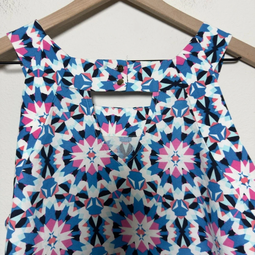 Crown and Ivy Women Linen‎ Shift Dress 14 Geometric Preppy Resort Vacation - Picture 7 of 9